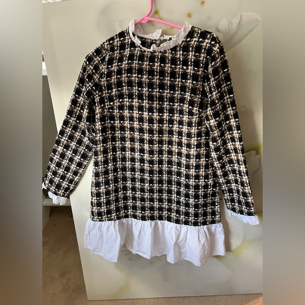 Shein/Houndstooth Crowl neck Pattern Detail Sweater Dress. Sz
